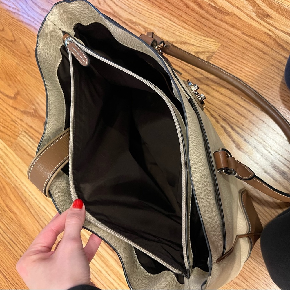 Tumi Voyageur Bailey Business Tote Shoulder Bag Leather Tan Brown Work Travel - Picture 9 of 15